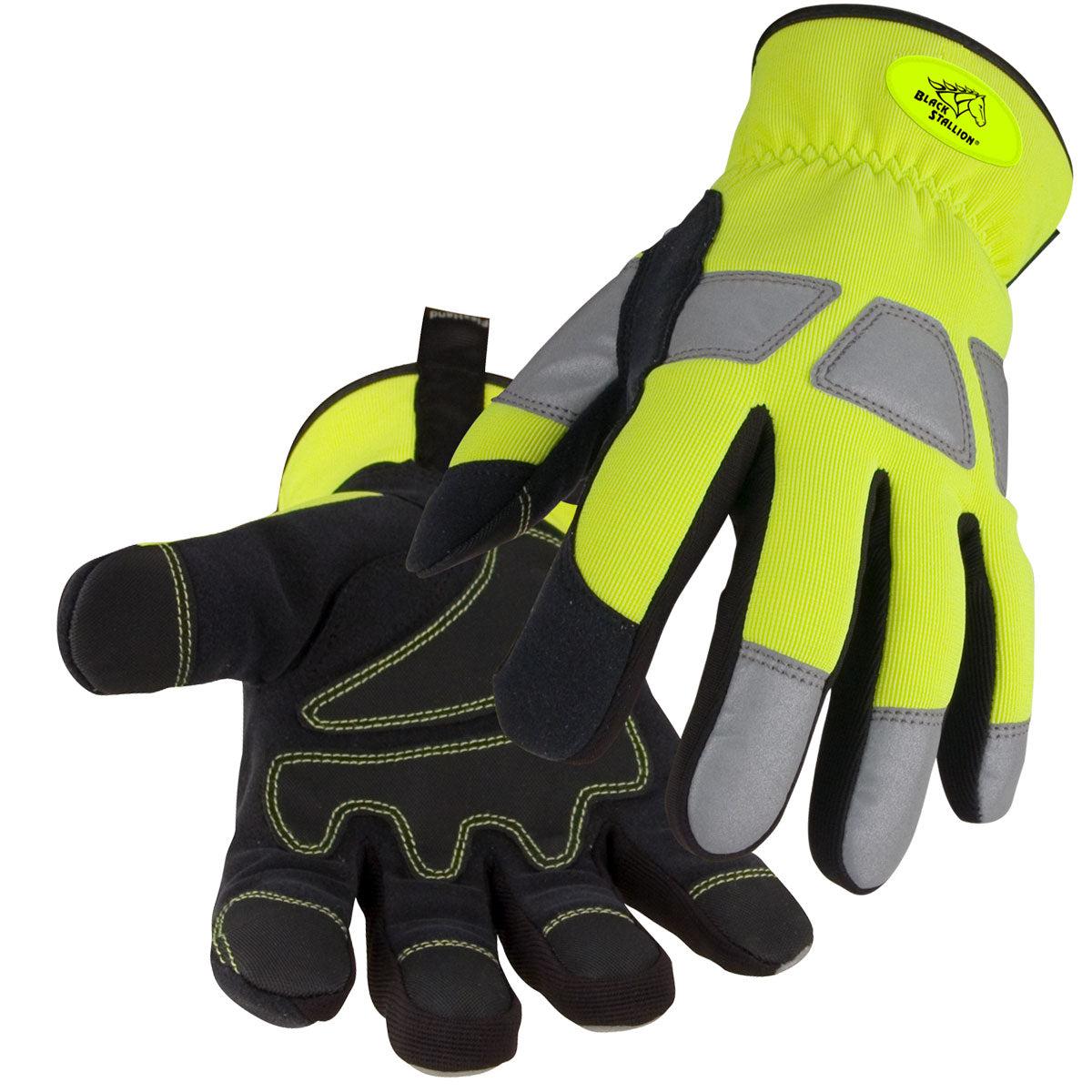 Hot Deal! Black Stallion High-Visibility Mechanics Gloves with Synthetic Leather Palm - 98HV