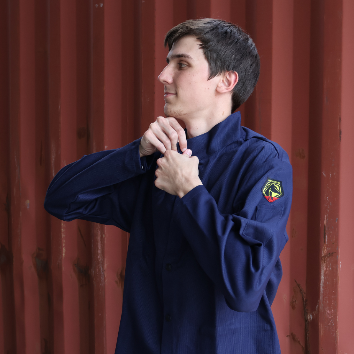 Navy Blue FR Treated Cotton Black Stallion TruGuard 200 Welding Jacket FN9 - 30C