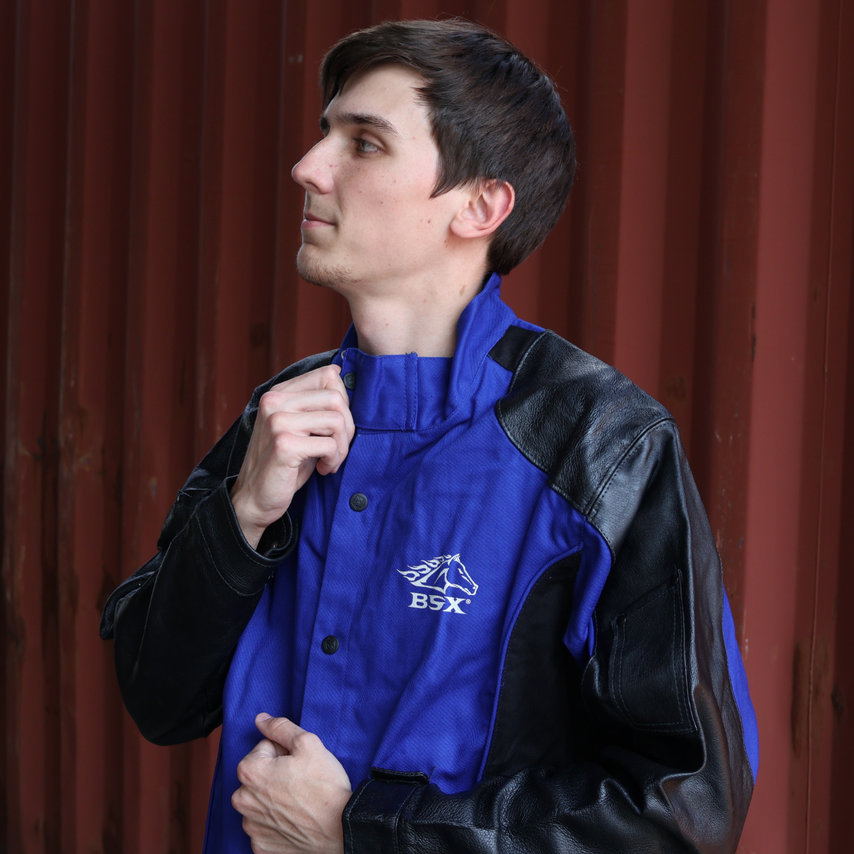 Black Stallion Flame-Resistant Hybrid Cotton Welding Jacket with Grain Pigskin Sleeves - BXRB9C/PS