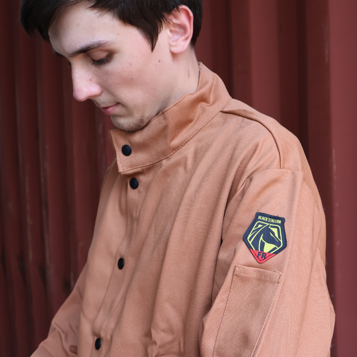 Hot Deal! Brown Black Stallion TruGuard 200 Flame - Resistant Cotton Welding Jacket