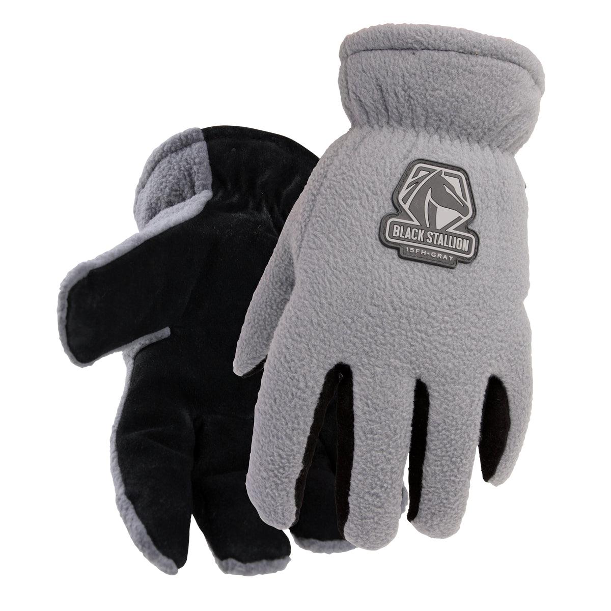 Gray 15FH Black Stallion Winter Gloves with Fuzzy Hand, Split Cowhide & Polar Fleece