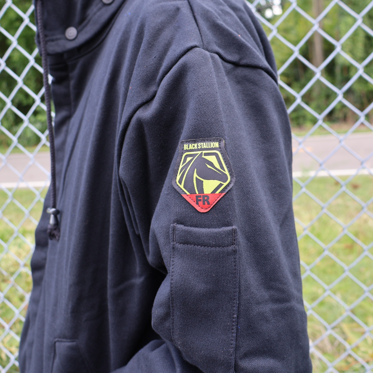 JF1331-BK Black Stallion Flame-Resistant Full-Zip Cotton Hooded Sweatshirt