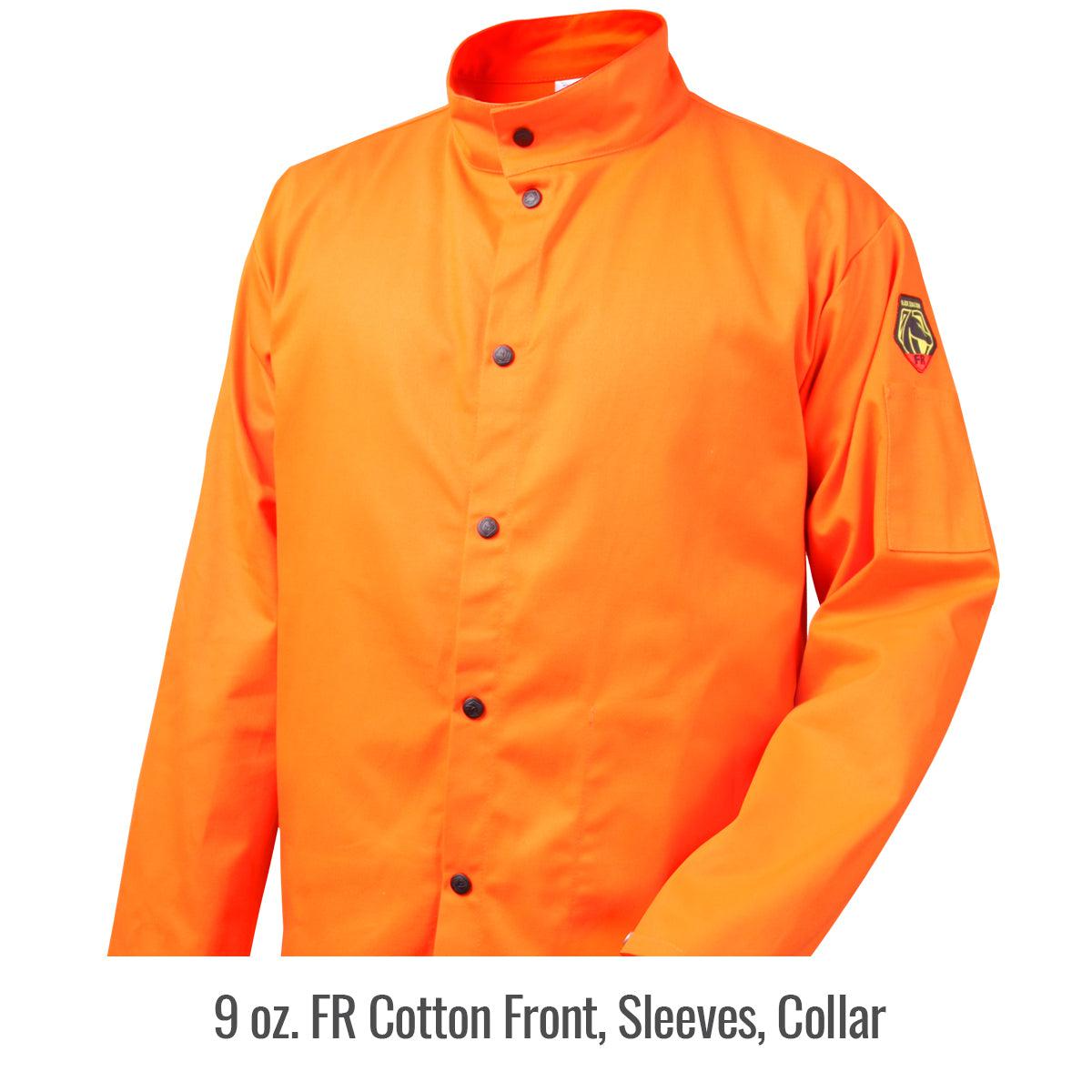 Hot Deal! Orange Welding Jacket - Black Stallion Stretch-Back FR Cotton JF1625-OR
