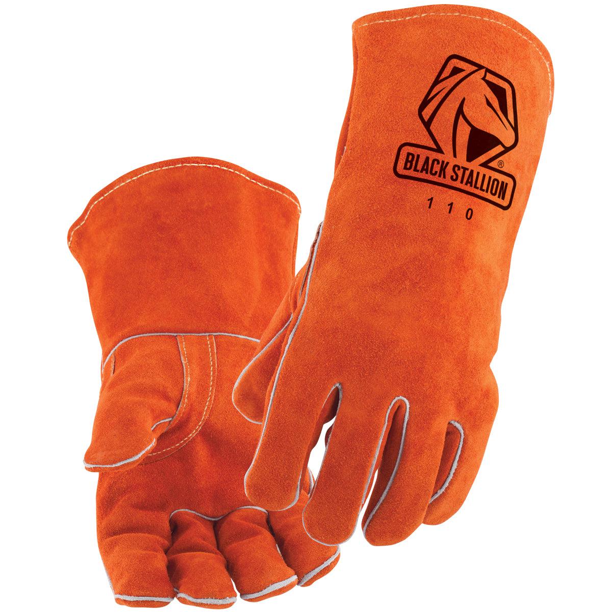 Hot Deal! Standard Split Cowhide Stick Welding Gloves - Black Stallion 110