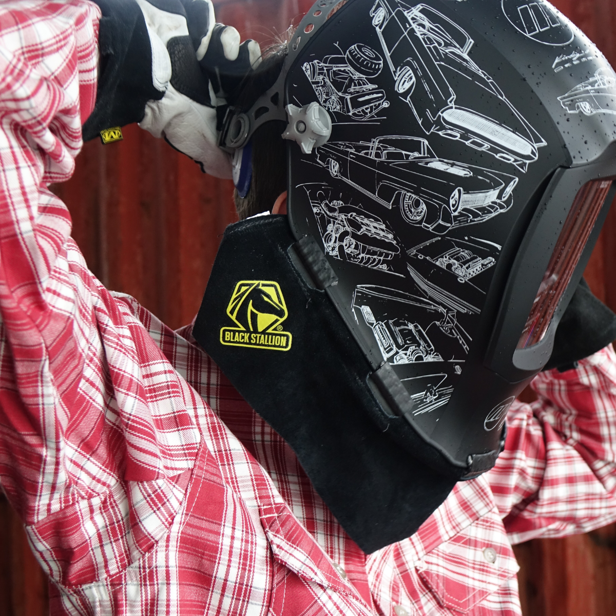 Black Stallion Wrap-Around Split Cowhide Helmet Bib for Welding - AH5040-BK