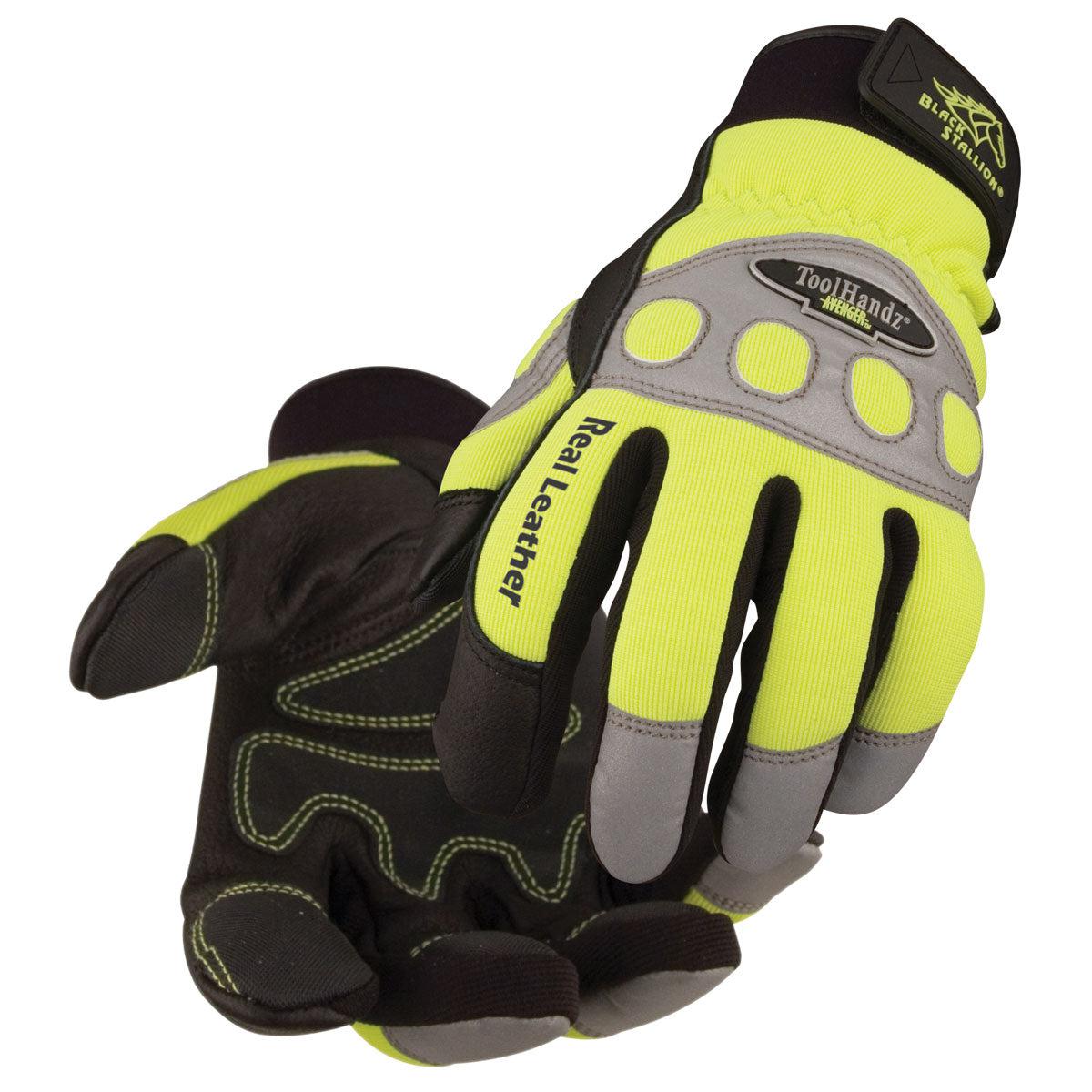 ToolHandz Hi-Vis Mechanics Glove 99HV - Black Stallion Grain Pigskin