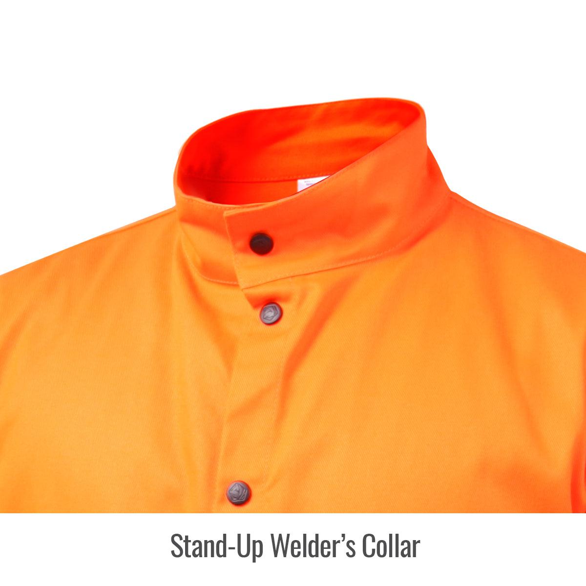 Hot Deal! Orange Welding Jacket - Black Stallion Stretch-Back FR Cotton JF1625-OR