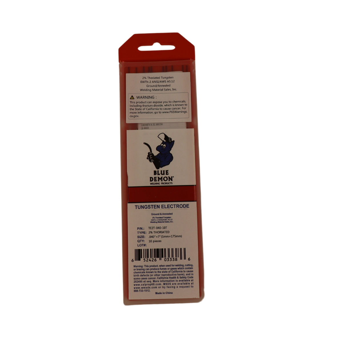 Blue Demon 2% Thoriated Tungsten Electrodes, 10-Pack - TE2T