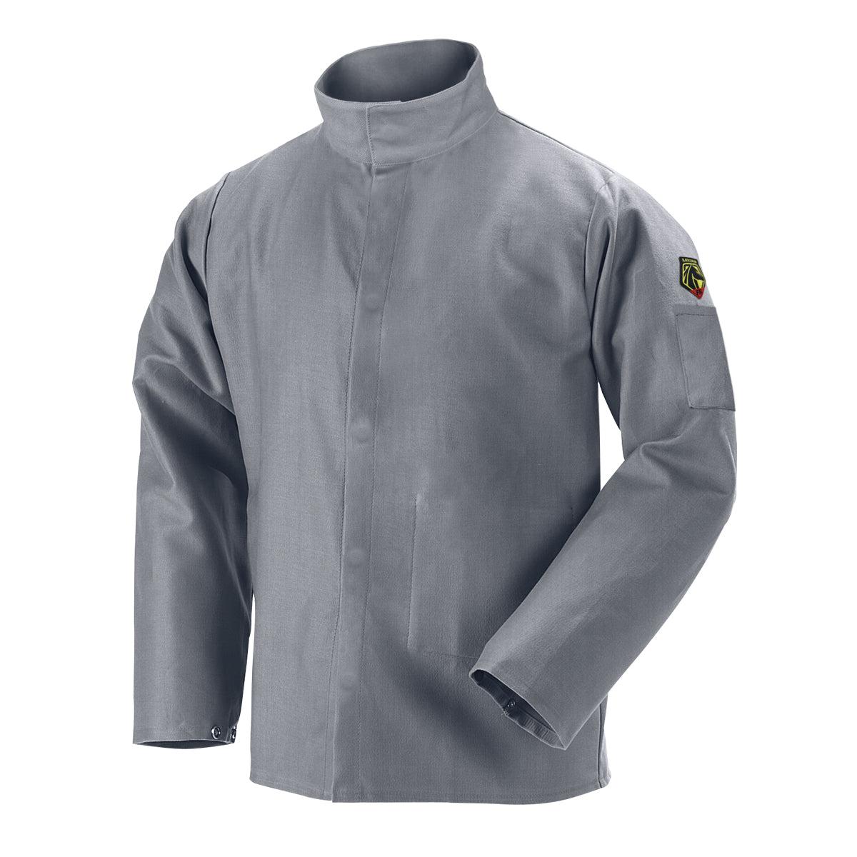 Hot Sale! Gray Flame-Resistant Cotton Welding Jacket for Black Stallion - Size S-4XL, Model JF2220-GY