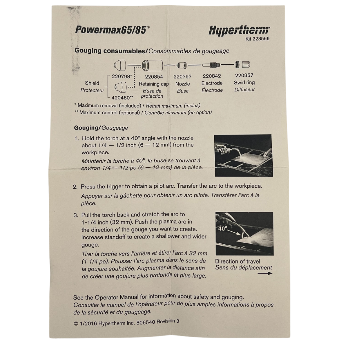 Hypertherm Powermax65 Hand - Held Cutting Starter Consumable Kit 228963