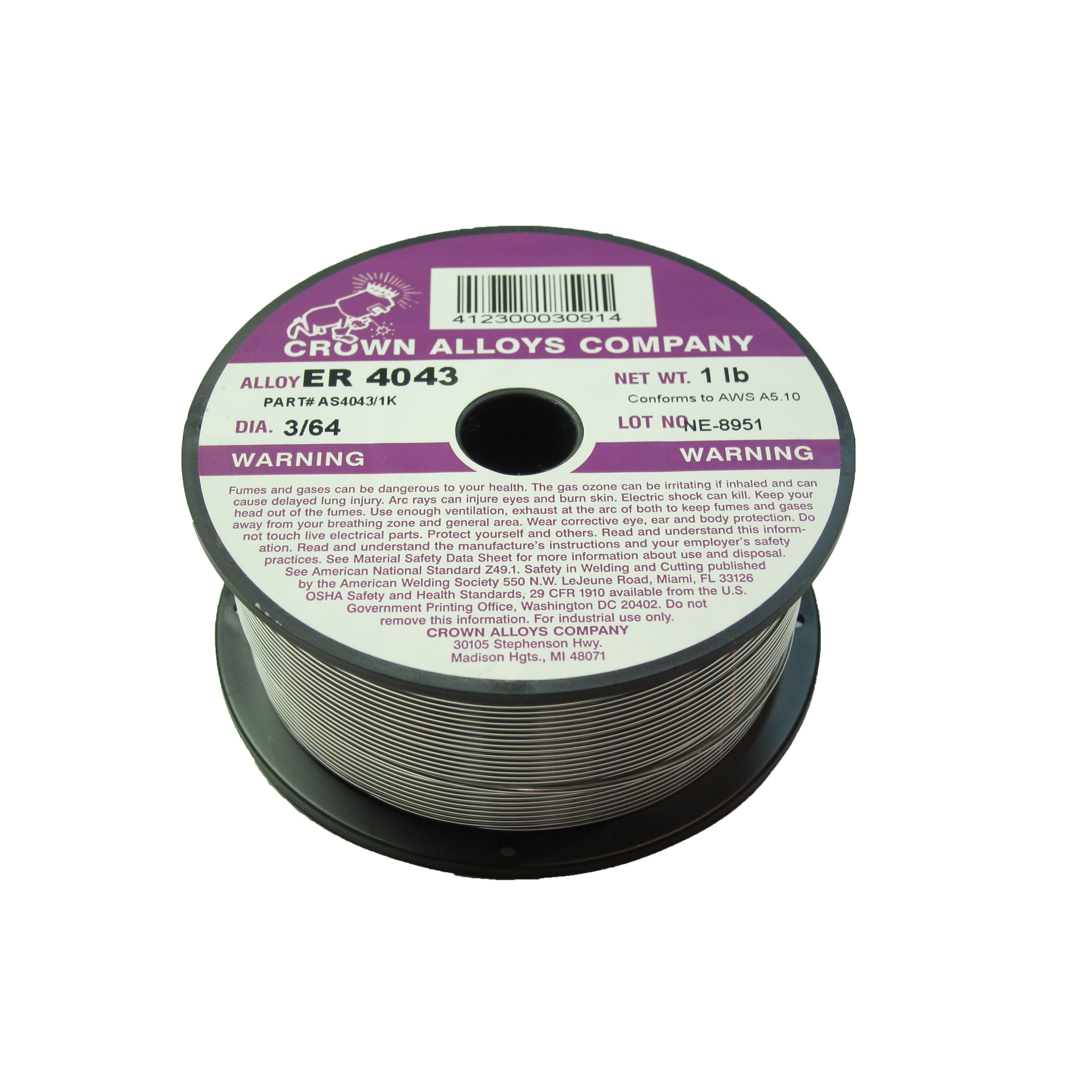 Hot Deal! Crown Alloys ER 4043 Aluminum MIG Welding Wire 1lb Spool, 3/64 Size
