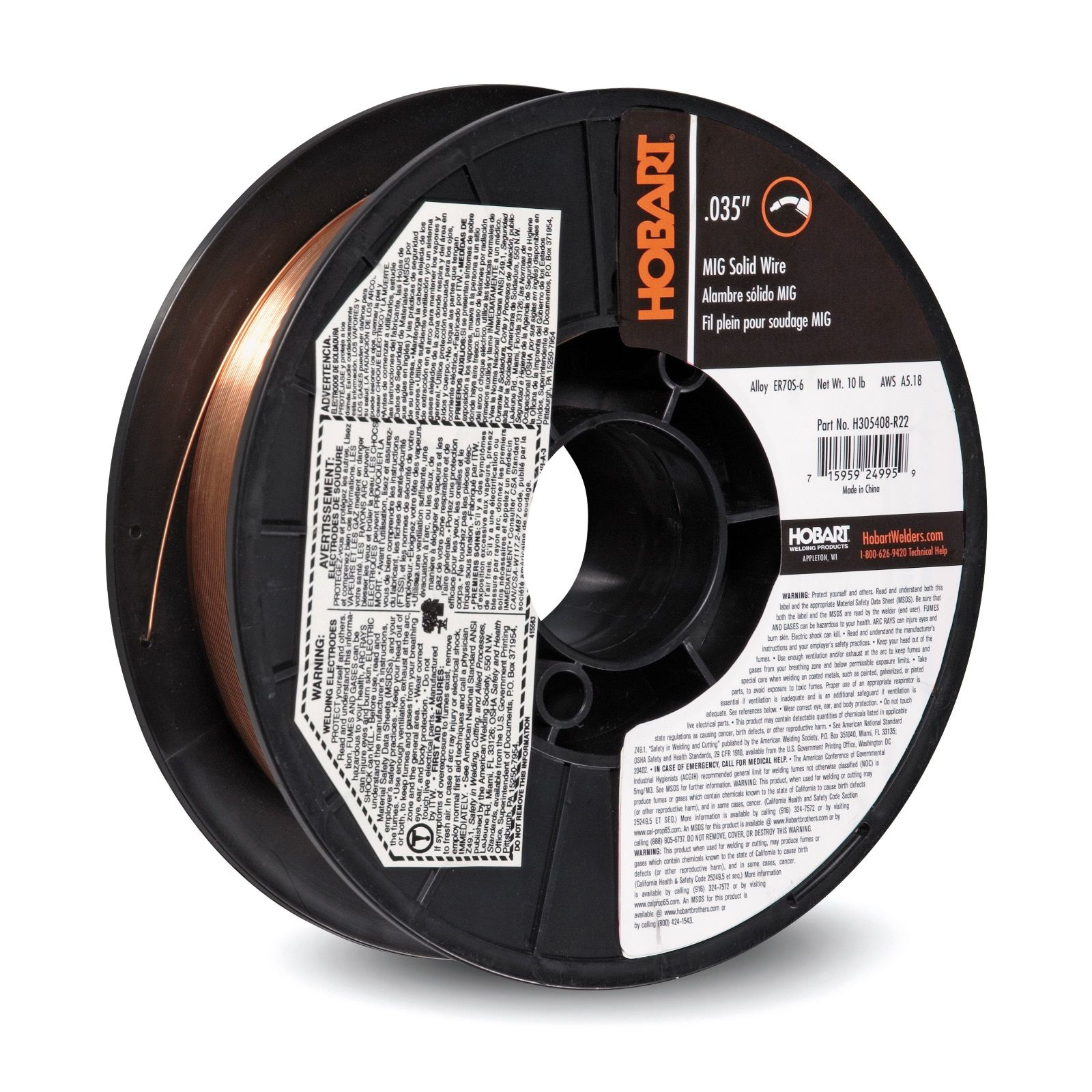 Hobart 035 ER70S-6 HB-28 Copper Coated Weld Wire 10# - Great Deal S305408-022