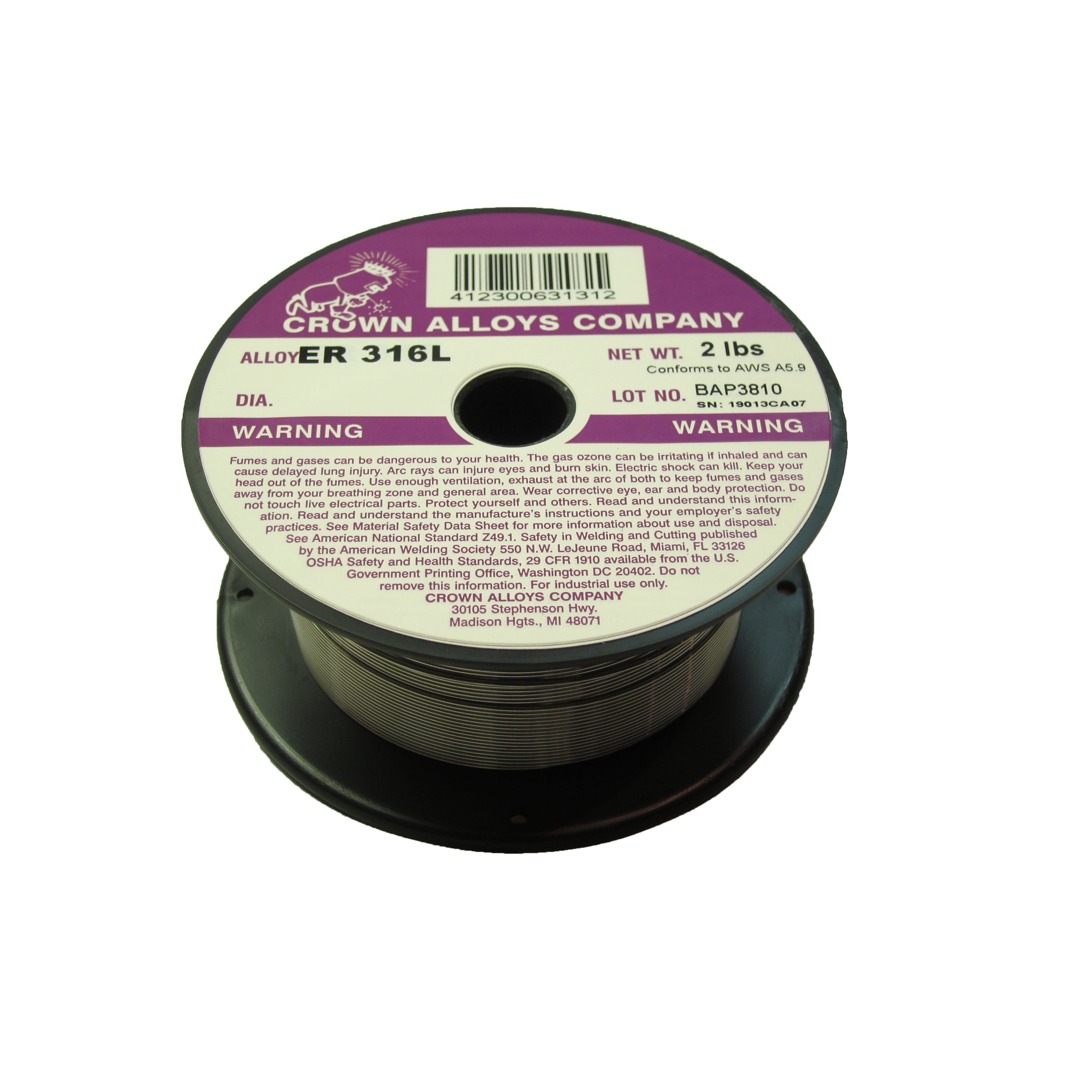 Crown Alloys 2lb Spool .045 ER 316L Stainless Steel MIG Welding Wire