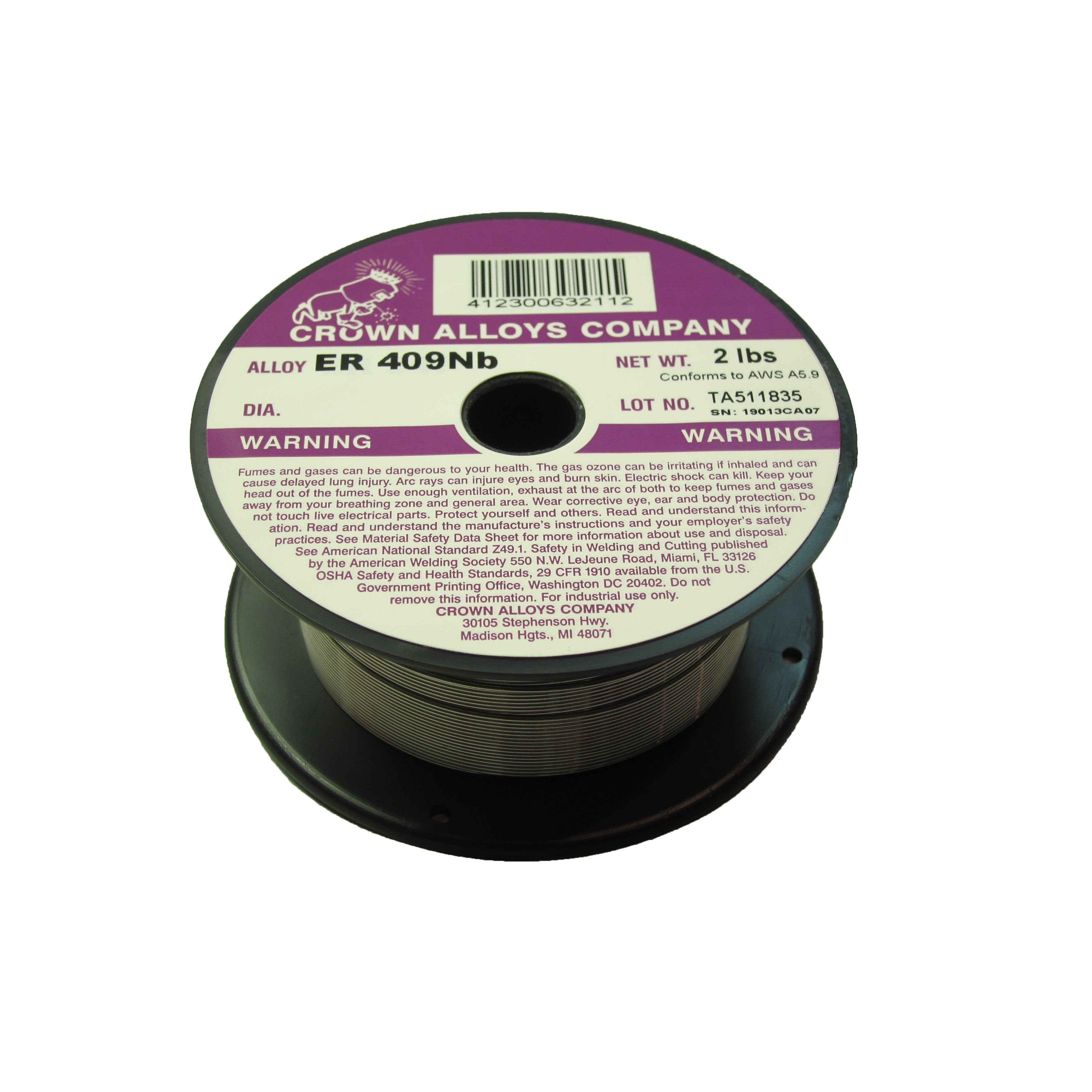 Crown Alloys .035x2lb MIG Welding Wire ER 409Nb - 2lb Spool for SS409/1F