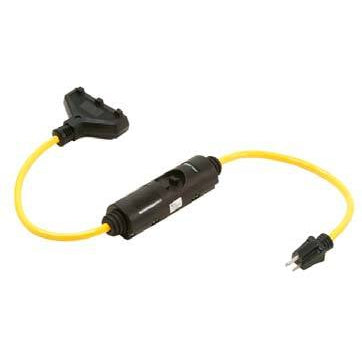 Hot Deal! 3-Foot 12/3 Triple Tap 120V Yellow Direct Wire GFCI Outlet