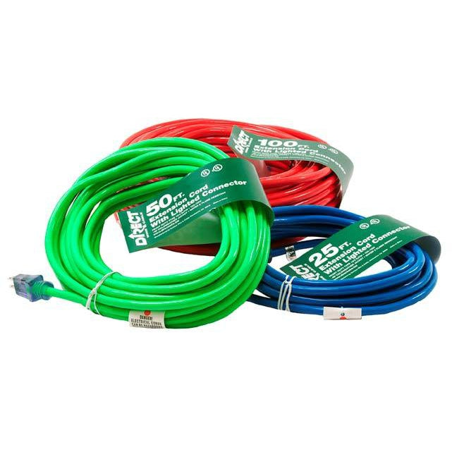 100ft 12/3 Direct Wire Lighted Red 120V Extension Cord - Ideal for Various Uses