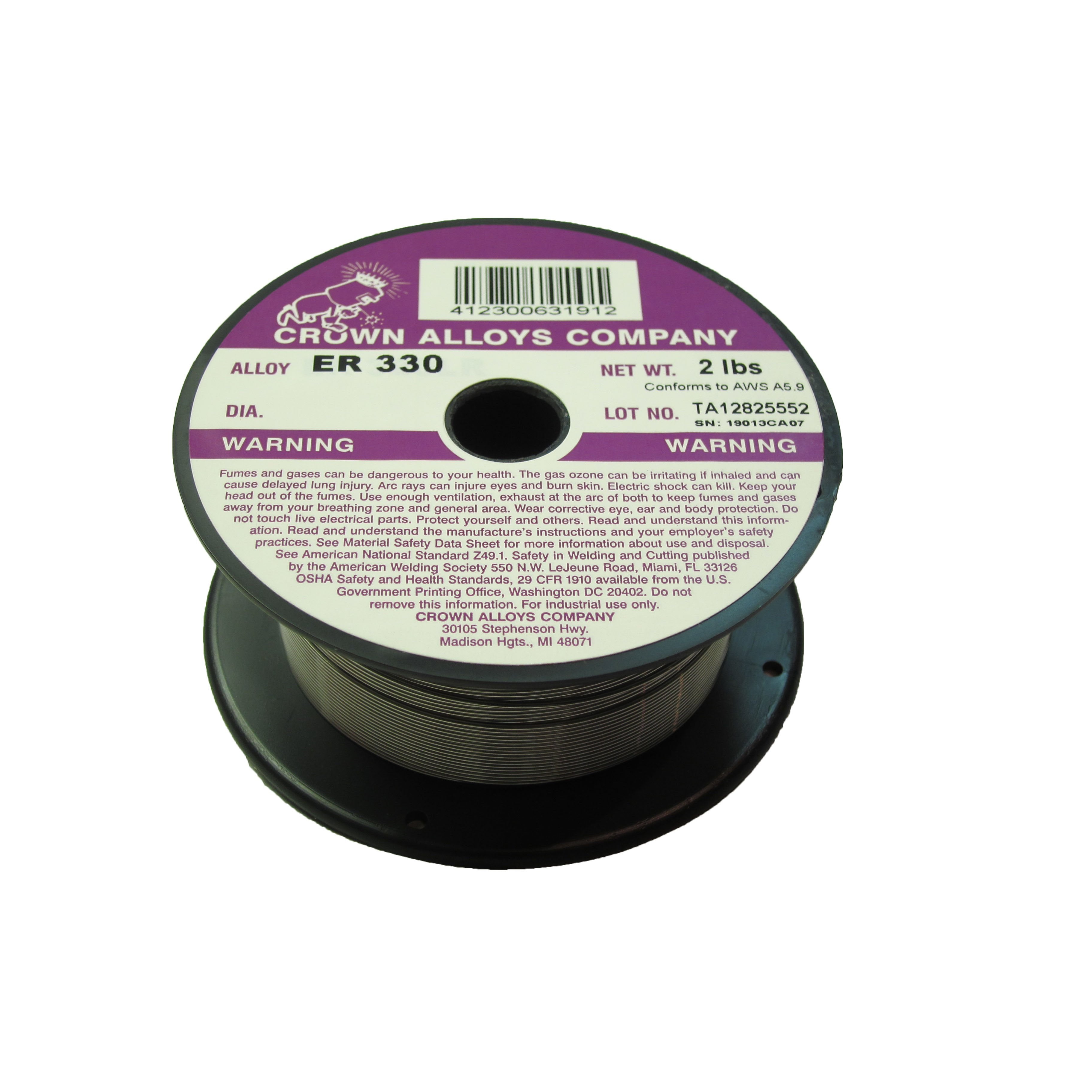 Crown Alloys 2 lb Spool .045 Diameter ER 330 MIG Welding Wire - SS330/1G