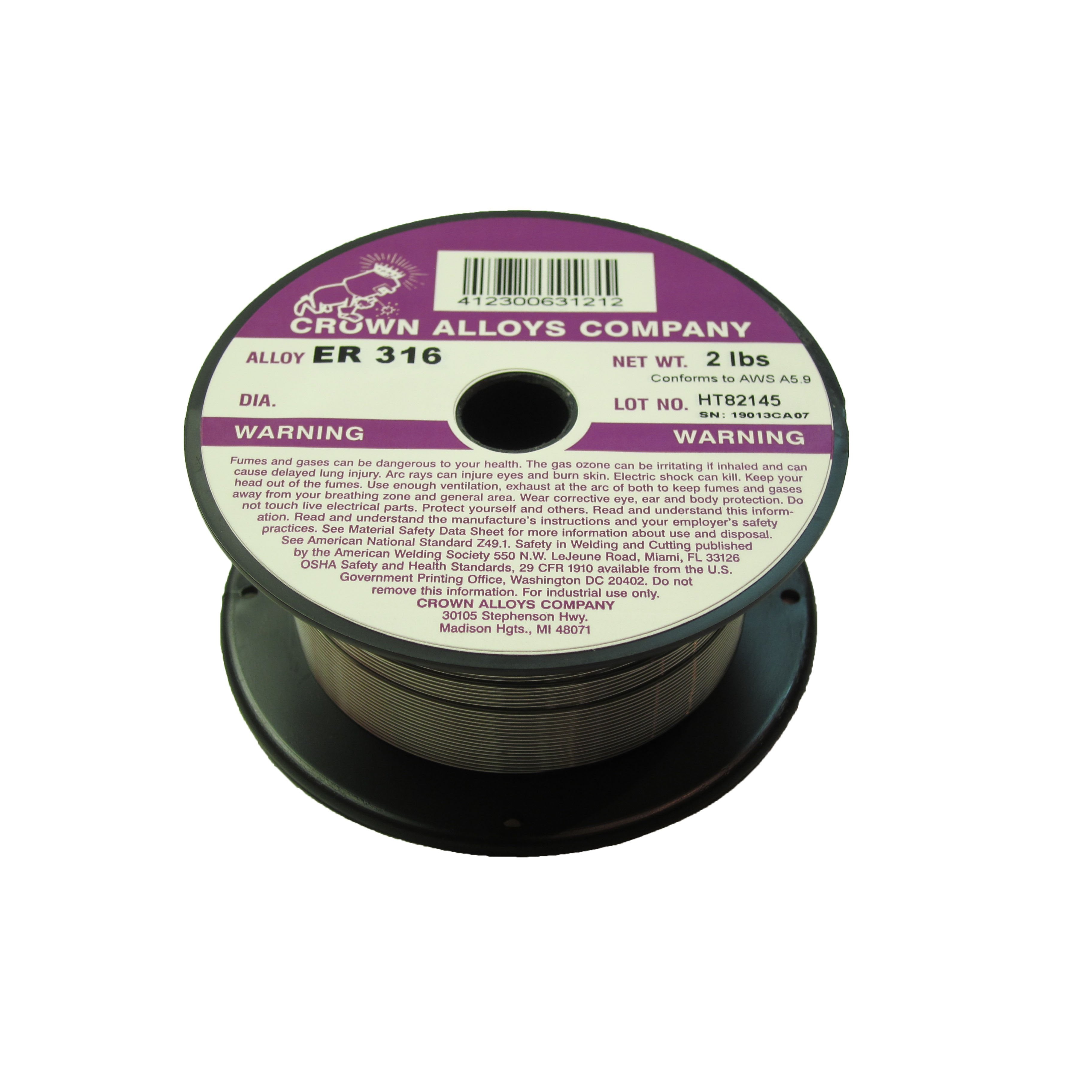 Crown Alloys ER 316 - 0.045 Diameter, 2 lb Spool MIG Welding Wire - SS316/1G